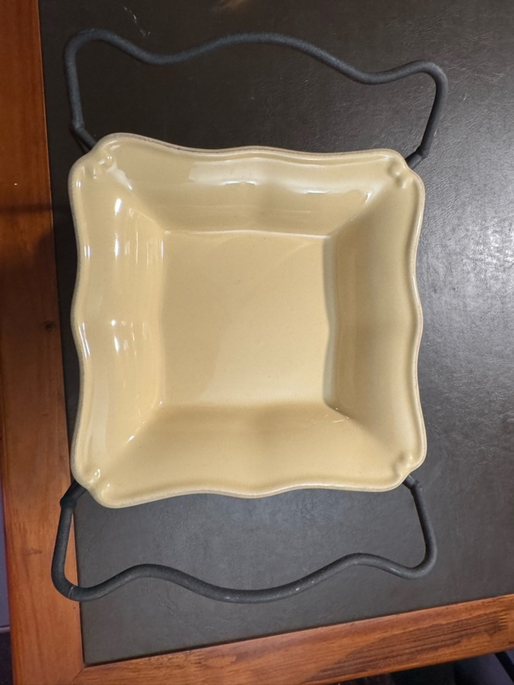 Taste of Home Yellow Two-Tier Square Serveware with Black Metal Stand - Picture 2 of 6